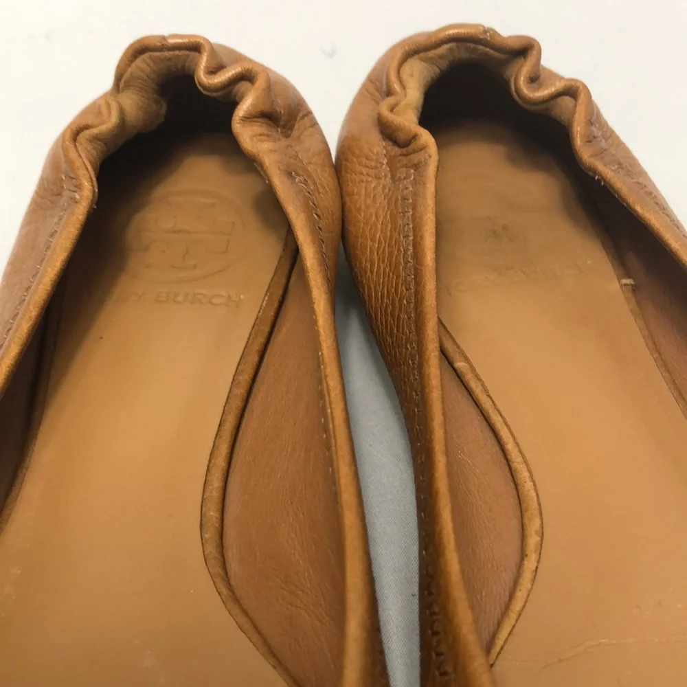 Tory Burch Tan Leather Logo Ballet Flats